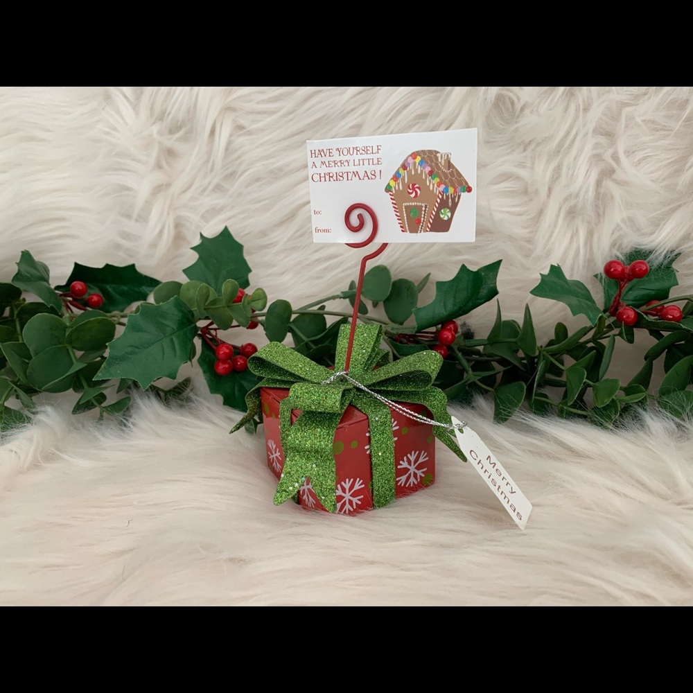 Christmas Present Photo Holder Snowflakes Holidays Festive Display Desk Decor